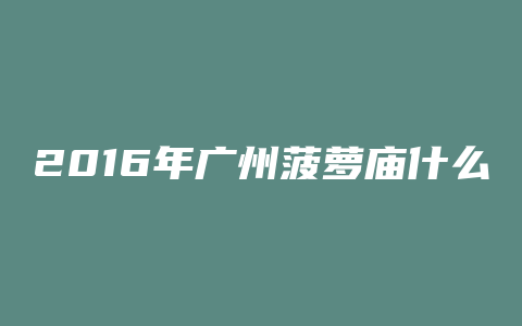 2016年广州菠萝庙什么时候有